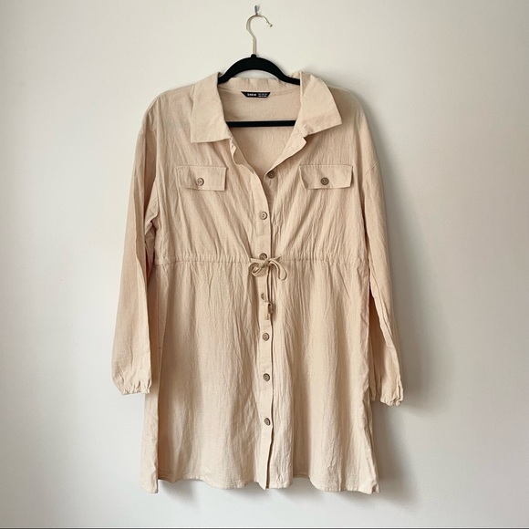 SHEIN Dresses Shein Beige Button Down Long Sleeve Dress Poshmark